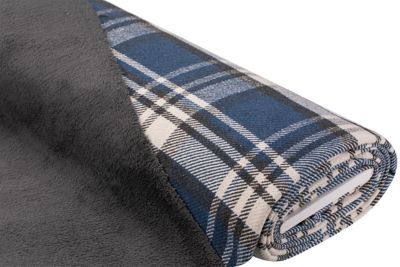 Tissu pour manteaux avec envers en imitation fourrure, bleu/multicolore