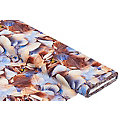 Tissu viscose pour blouses / javanaise « feuilles » , marron/bleu