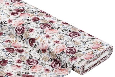 Tissu mousseline/double gaze, avec impression numérique, « roses », blanc/multicolore