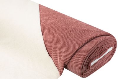 Tissu double face velours côtelé/imitation fourrure, vieux rose/blanc cassé