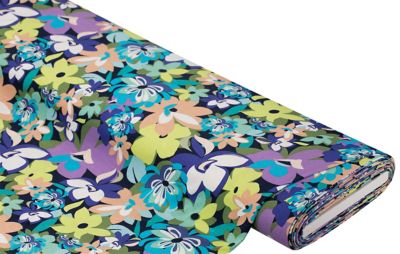 Tissu jersey en viscose "fleurs", violet/bleu
