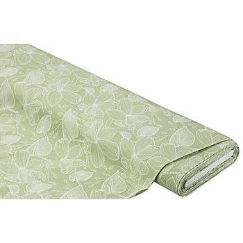 Tissu javanaise « fleurs », vert/blanc