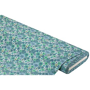 Tissu jersey de coton « petites fleurs », bleu/vert