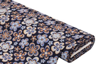 Tissu mousseline / double gaze « fleurs rétro », bleu/multicolore