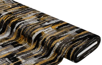 Tissu jersey romanite « abstrait », gris/moutarde