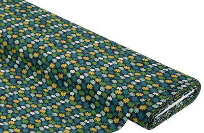 Tissu jersey en coton « fleurs », bleu foncé/multicolore
