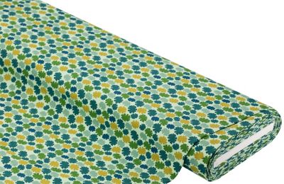 Tissu jersey en coton « fleurs », menthe/multicolore
