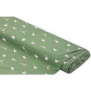 Tissu jersey en coton « animaux de ferme », vert/multicolore