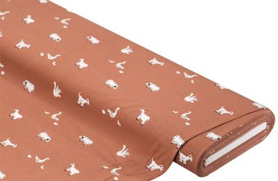 Tissu jersey en coton « animaux de ferme », rouille/multicolore