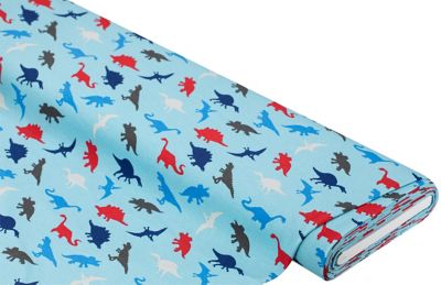 Tissu jersey en coton « dinosaures », bleu clair/multicolore