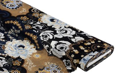 Tissu filet Soft-Mesh « roses », bleu/marron