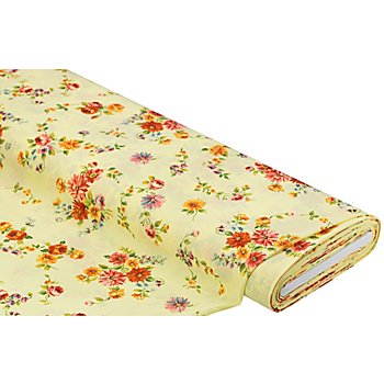 Tissu crêpe « bouquet de fleurs », jaune doux/multicolore