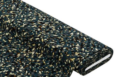 Tissu crêpe « feuilles », pétrole/multicolore