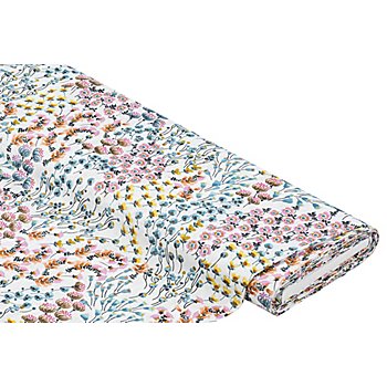 Tissu pour blouses léger « fleurs » en ramie, blanc/multicolore