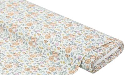 Tissu mousseline/double gaze « fleurs », blanc délavé/multicolore