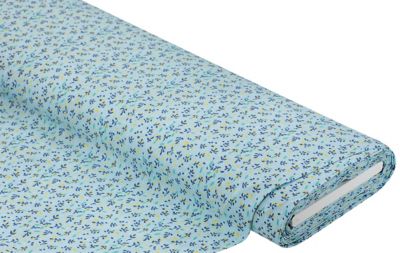 Tissu Seersucker « petites fleurs », bleu clair/multicolore