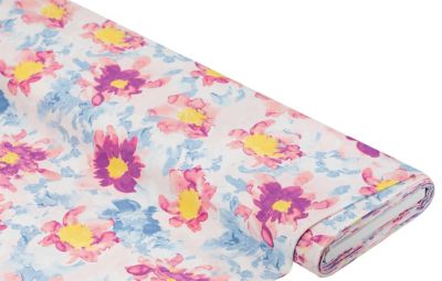 Tissu viscose-lin « fleurs », écru/rose
