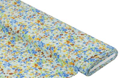 Tissu viscose/javanaise "fleurs", menthe/coloré