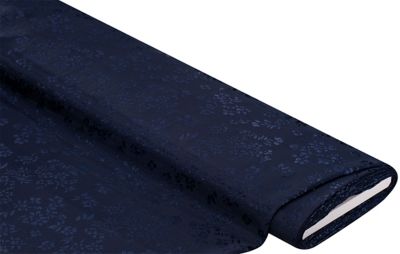 Tissu satin pour blouses « fleurs », bleu marine