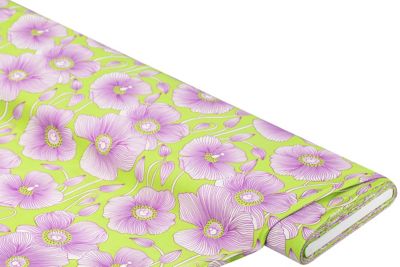 Tissu viscose / Javanaise « fleurs », vert/violet