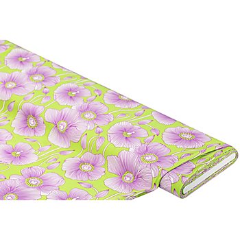 Tissu viscose / Javanaise « fleurs », vert/violet