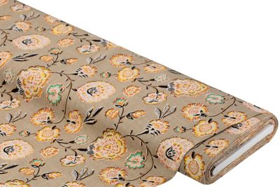 Tissu coton-viscose "fleurs", taupe/coloré