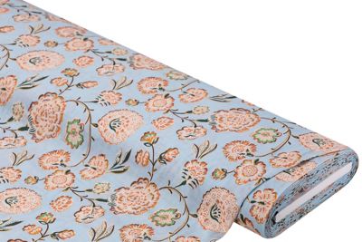 Tissu mélangé coton-viscose « fleurs », bleu clair/multicolore