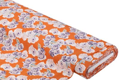 Tissu crêpe de viscose "roses", orange/violet