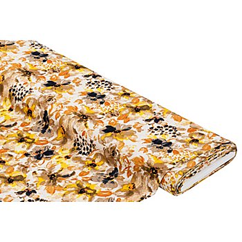 Tissu viscose-lin jersey à fleurs, jaune/multicolore