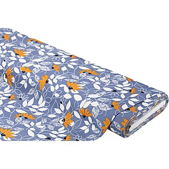 Tissu en coton extensible « ornement de fleurs », bleu/multicolore