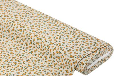 Tissu Jersey coton-lin « fleurs », nature/orange/vert