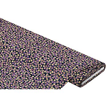 Tissu viscose pour blouses / javanaise 'petites fleurs', noir/multicolore