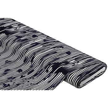 Tissu crêpe de viscose 'art contemporain', bleu marine/blanc délavé