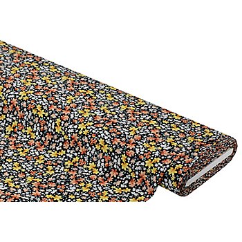 Tissu crêpe 'petites fleurs', noir/jaune/saumon