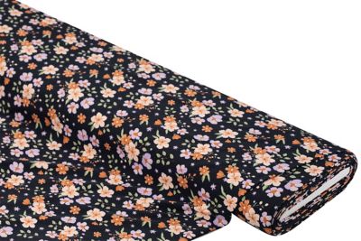 Tissu jersey de coton bio "fleurs", bleu nuit