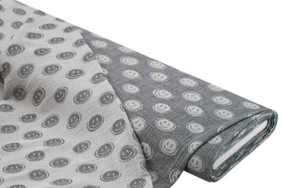 Tissu mousseline double-face "visage souriant", bleu/coloré
