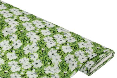 Tissu viscose pour chemisiers / javanaise "fleurs", vert/blanc