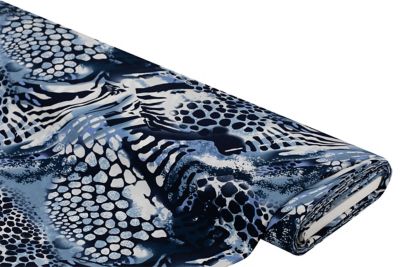 Tissu pour chemisier peau de pêche "abstrait", bleu