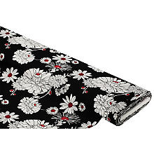 Tissu jersey de viscose 'fleurs', noir/blanc délavé/rouge