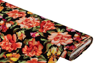 Tissu jersey de viscose "fleurs", noir/rouge