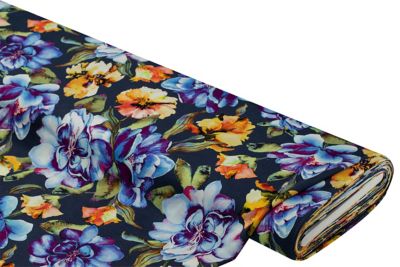 Tissu jersey de viscose "fleurs", bleu/violet