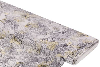 Tissu jersey en pur coton "éventail de feuilles", crème/coloré