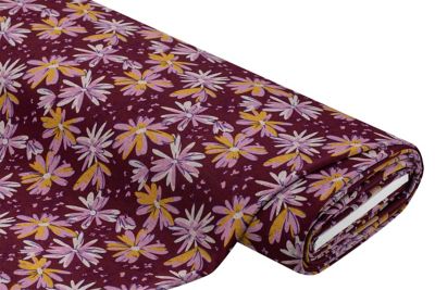 Tissu polaire alpin "fleurs" bordeaux