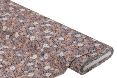 Tissu jersey "fleurs" avec effet dévoré, vieux rose