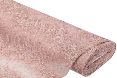Tissu dentelle à paillettes, rose pâle