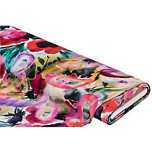 Tissu jersey finement côtelé 'fleurs aquarelles', multicolore