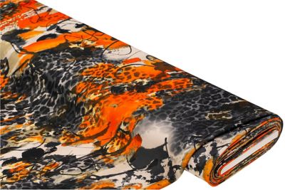 Tissu scuba suède "aquarelle", orange/noir
