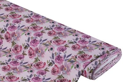 Tissu sweat / French Terry "roses", impression numérique, rose/coloré