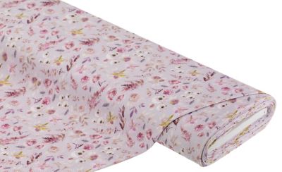 Tissu jersey à côtes "fleurs", impression numérique, lilas/coloré
