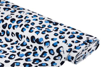 Tissu jersey ottoman "motif léopard", blanc/bleu/noir